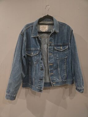 Vintage 90s Learsi 100% Cotton Denim Trucker Jacket Size L Medium Wash